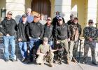 Photo: Hardeman County Mayor Jimmy Sain, Toone Mayor Jackie Kelley, Bolivar Mayor Julian McTizic, Larry Leathers, James Howell, Emma McAthur, Hoot and Diesel join the group from Fort Bragg. Photo by Sarah Rice. 