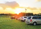 Dozens of cars parked on the grounds at the AgriBusiness Center in Hardeman County on the morning of May 3 for a Community-wide church sunrise church service.