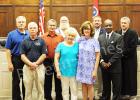 Left to right: New County Commissioner Johnny Weems, re-elected School Board Member Terry King, Appointed School Board Member Gene Ross, new Road Supervisor Matt Knight, re-elected School Board Member Beverly Bodiford, re-elected County Commissioner Connie Young, re-elected Assessor of Property Josh Pulse, re-elected School Board Member Jerry Crisp, and Judge Cary.