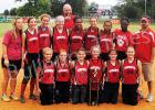 The Toone Elementary softball team: front row (l-r) Gracie Doyle, Lily Reid, Reese Mayfield, Alexius Williams, Abby Bishop, Callie Campbell. Second row (l-r) Megan Roberts (head coach), Maddy Piefer, Chloey Daniel, Josie Ingle, Brooklyn Jimmerson, Charley Daniel, Deborah Taylor, Olivia Sain, Phillip Roberts (asst. coach). Back Row Bryan Piefer (asst. coach).
