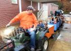 Children of West Memorial Baptist Church are treated to a “train ride” at the annual Fall Festival. The event featured eleven games and activities including face painting, balloon pop, and a cake walk.