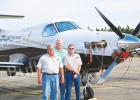 Photo right to left: Airport Director Shelby Isom, Hardeman County Mayor Jimmy Sain, and Attendant Jerry Castleberry at William Whitehurst Field in Hardeman County.