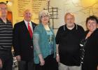 Pictured (l-r): Hardeman County Executive Director Rob Jensik, CEO of the Bolivar Downtown Development Corporation (DevCo) Steve Hornsby, Monita Carlin, President of the Hardeman County Chapter APTA Ken Savage and On the Square Gallery & Gifts owner Deborah Brasfield standing in front of the maps that will guide visitors through Hardeman County.