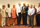 Board of Education recognizes Rickey Griggs Pictured are school board members (l-r) Jerry McCord, Beverly Bodiford, Jerry Crisp, Jennifer Aylor, Hardeman County Director of Schools Warner Ross, II, Rickey Griggs, Buddy Nelms, Kenny Adkins, Terry King, Bobby Henderson and Patricia Carter.