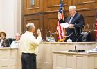 Hardeman County Mayor Jimmy Sain swears in DeBerry.