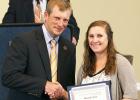 Tapp receives UT Martin award MARTIN – Hannah Tapp (right), of Whiteville, received the Outstanding Freshman in Agriculture Award at a banquet for the University of Tennessee at Martin College of Agriculture and Applied Sciences. She is pictured with Dr. Jason Roberts, assistant professor of animal science.