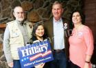Meryl Rice of Bolivar (foreground) is shown with Arkansas Travelers (l-r, rear) Jim Miles, John Burkhalter, and Marci Riggs. Rice, along with her husband, Randall, helped organize the local portion of the Travelers’ visit as they campaigned for Hillary Clinton. 