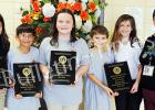 Pictured holding the plaques they won at the recent Beta Club competition are Middleton Elementary School members (l-r): Peyton Keller, J.J. Albanez, Madeline Coupe, Noah Seever, Katrina Gossett and Club Sponsor, Cindy Bucud. The competition was held at the Opryland Hotel Nov. 22-24. Not pictured is Bailey Timmons. Photo courtesy of Principle Doris Keller 