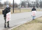 CORR members stood outside BCHS on Monday, February 2, to protest an incident which occurred during the bomb threats last week at the school.