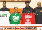 Middleton High School celebrated three signees on April 17 as (left to right) Kelan Jones and Sequoia Warren signed with Jackson State and Tylandrius Parks signed with Union University. They are pictured with Middleton Head Basketball Coach James Burkley.