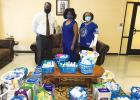 The Zeta Phi Beta Sorority donated over $500 of hand sanitizer, disinfectant spray, sanitizing wipes and other supplies to help with Covid-19 protocols. Dr. Yvonne Allen and member Dixie Spencer delivered the supplies on Tuesday, February 4 to Principal Cedric Crisp on behalf of Zeta Phi Beta Sorority.
