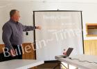 Hardeman County Mayor Jimmy Sain provides an update on the county’s financial situation during a town hall meeting in Toone.