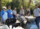 Pictured (l-r): Catfish fryers Faye Tomlinson, Billy Tomlinson, Rex Brotherton, Saulsbury Mayor Ken Daniels and Patrick Mitchell, and hush puppy fryer Clay Joiner.