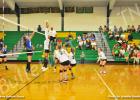 BCHS Lady Tiger Kyrayla Hunt (right) goes up for the block against Chester County Eagle Madison McCaskill (left).